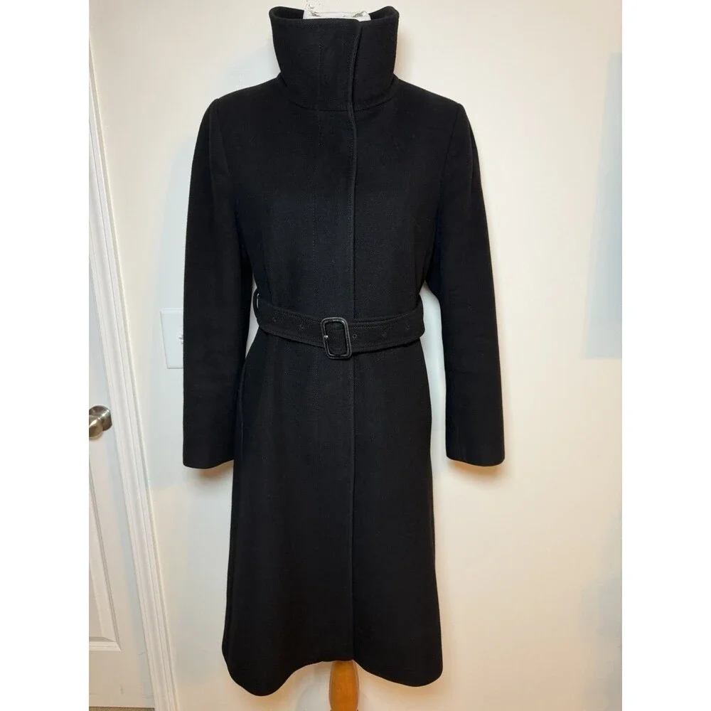 Vintage Burberry London Trench Coat US Size 10 Black Wool Cashmere Made In Italy